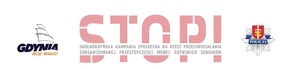 Zdjęcie poglądowe, przedstawiające z prawej strony logo Komendy Miejskiej Policji w Gdyni, z lewej strony logo miasta &quot;Gdynia Moje Miasto&quot;, a po środku napis STOP Ogólnogdyńska Kampania Społeczna na rzecz przeciwdziałania zorganizowanej przestępczości wobec gdyńskich seniorów.