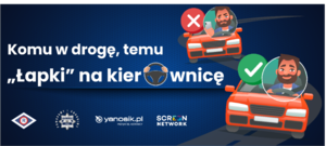 Zdjęcie przedstawiające plakat dotyczący kampanii Łapki na kierownicę