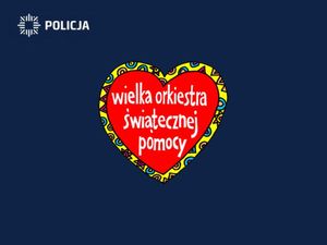 Zdjęcie przedstawiające logo Policji w serduszkiem Wielkiej Orkiestry Świątecznej Pomocy