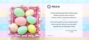 Zdjęcie poglądowe z jajkami świątecznymi i życzeniami od Komendanta Miejskiego Policji w Gdyni