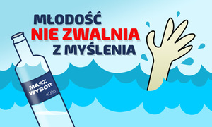 Zdjęcie poglądowe, przedstawiające plakat z napisem &quot;Młodość nie zwalnia z myślenia&quot;