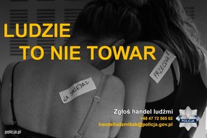 Zdjęcie poglądowe z napisem &quot;Ludzie to nie towar&quot;