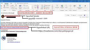 Zdjęcie poglądowe ze wskazówką fałszywego maila