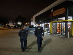 Zdjęcie przedstawiające policjantów podczas patrolowania rejonu służbowego