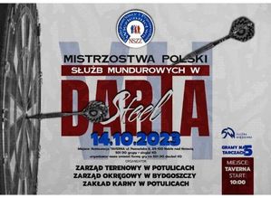 Zdjęcie przedstawiające plakat z informacją o Mistrzostwach Polski służb mundurowych w Darta