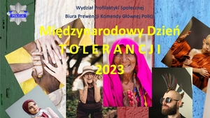 Zdjęcie przedstawiające plakat z trzema fotografiami kobiet różnych narodowości (jedna z nich jest młoda, a dwie w starszym wieku), jedną fotografią mężczyzny (z irokezem na głowie), fotografię dziecka (chłopca) oraz fotografię połączonych dłoni.