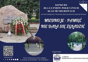Zdjęcie przedstawiające plakat z pomnikiem i zniczem i napisem Miednoje - pamięć nie dała się zgładzić