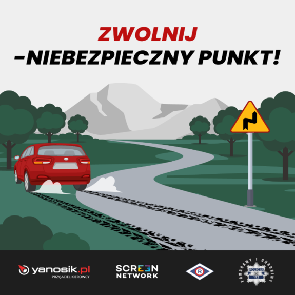 Biuro Ruchu Drogowego KGP wspólnie z firmą Neptis SA będącą operatorem komunikatora Yanosik, począwszy od 1 czerwca do końca września 2025 r., prowadzi akcję informacyjno-edukacyjną pn. Zwolnij – niebezpieczny punkt!