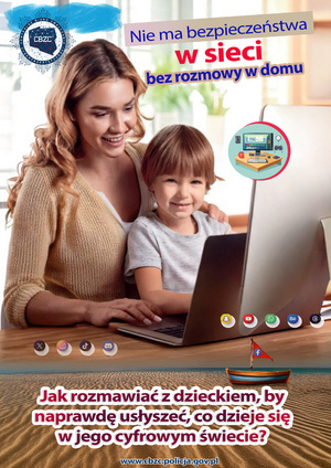 Zdjęcie przedstawiające kobietę z dzieckiem przed laptopem.