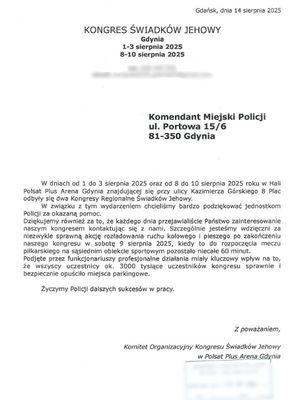 Zdjęcie przedstawiające treść podziękowań dla policjantów.