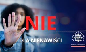 Zdjęcie przedstawiające kobietę z wyciągniętą ręką i napisem Nie dla nienawiści.