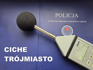 Zdjęcie przedstawia sonometr oraz napis policja