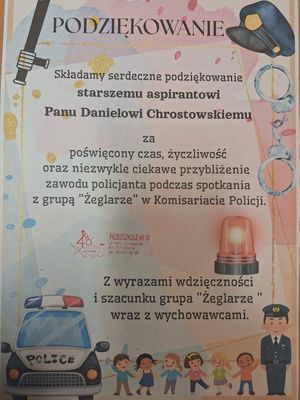 Zdjęcie przedstawiające podziękowania, które otrzymał policjant.