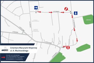 Zdjęcie przedstawiające mapkę z informacją o zmianie organizacji ruchu.