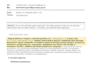 Zdjęcie przedstawia podziękowania w formie e-mail