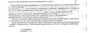 Do Komendy Miejskiej Policji w Gdyni wpłynęły podziękowania.